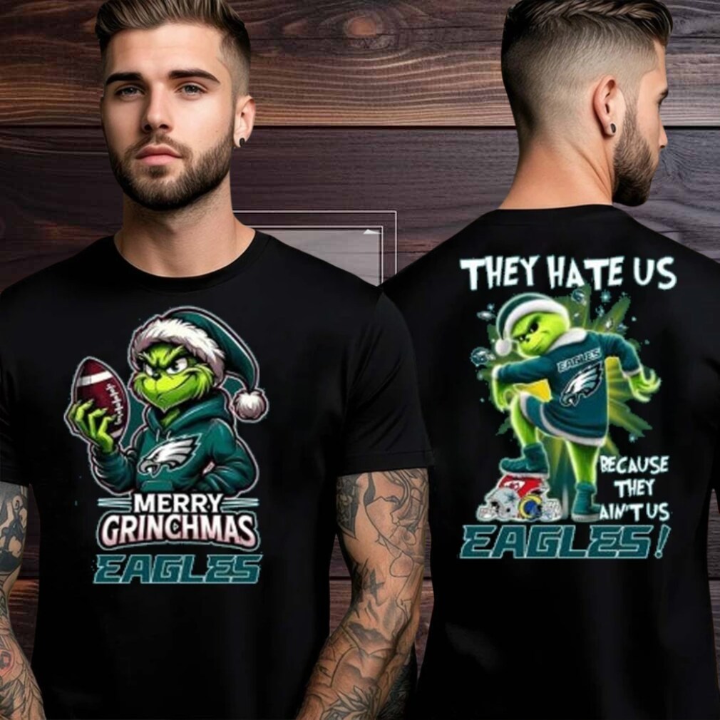 Philadelphia Eagles Grinch Merry Christmas Grinchmas 2025 Personalized Football Logo Two Sided Shirt Philadelphia Eagles Grinch Merry Christmas Grinchmas 2025 Personalized Football Logo Two Sided Shirt