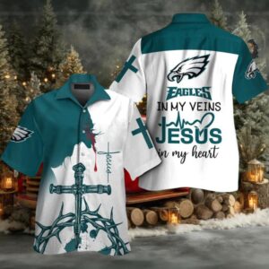 Philadelphia Eagles In My Veins Jesus Im My Heart Hawaiian Shirt Philadelphia Eagles In My Veins Jesus Im My Heart Hawaiian Shirt