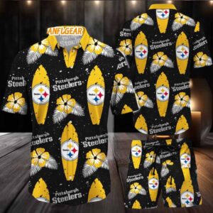 Pittsburgh Steelers Flower Pattern Hawaiian Shirt And Shorts