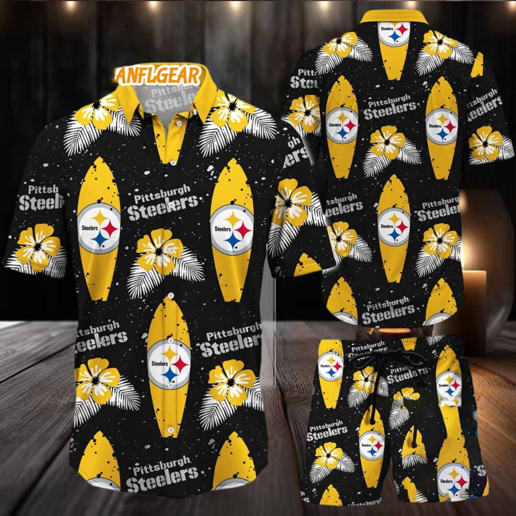 Pittsburgh Steelers Flower Pattern Hawaiian Shirt And Shorts Pittsburgh Steelers Flower Pattern Hawaiian Shirt And Shorts