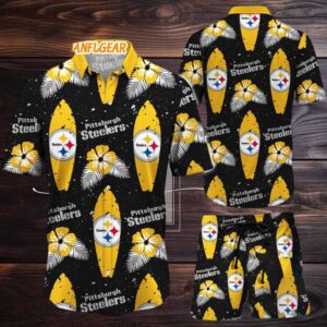 Pittsburgh Steelers Flower Pattern Hawaiian Shirt And Shorts