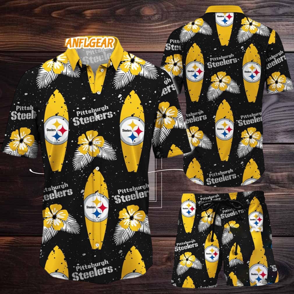 Pittsburgh Steelers Flower Pattern Hawaiian Shirt And Shorts Pittsburgh Steelers Flower Pattern Hawaiian Shirt And Shorts
