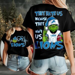 Detroit Lions Grinch Santa They Hate Us Because They Ain’t Us Merry Christmas Shirt