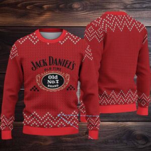 Red Chevron Knit Ugly Christmas Sweater Jack Daniel’s Old No. 7 Logo