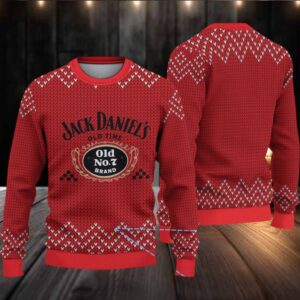 Red Chevron Knit Ugly Christmas Sweater Jack Daniel’s Old No. 7 Logo