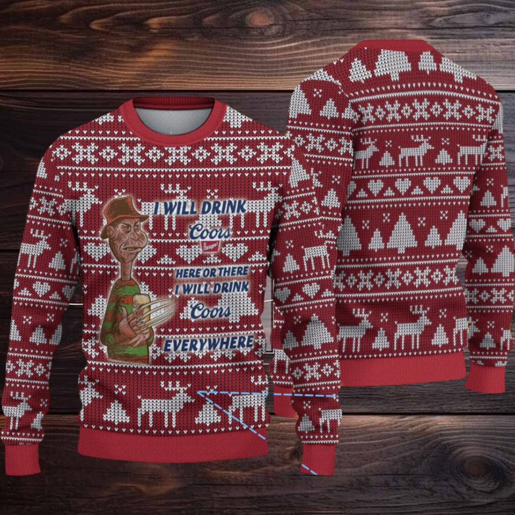 Red Coors Freddy Krueger Christmas Pattern Ugly Sweater Red Coors Freddy Krueger Christmas Pattern Ugly Sweater