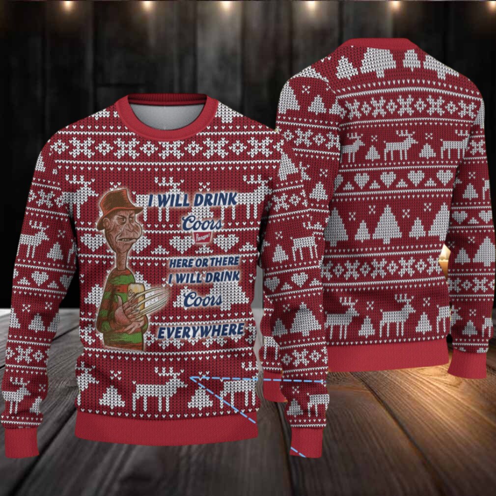 Red Coors Freddy Krueger Christmas Pattern Ugly Sweater Red Coors Freddy Krueger Christmas Pattern Ugly Sweater