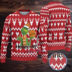 Red Fair Isle Reindeer & Hearts Hennessy Ugly Christmas Sweater