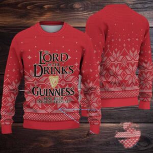 Red Fair Isle Snowflake “Lord of the Drinks” Guinness Beer Ugly Christmas Sweater