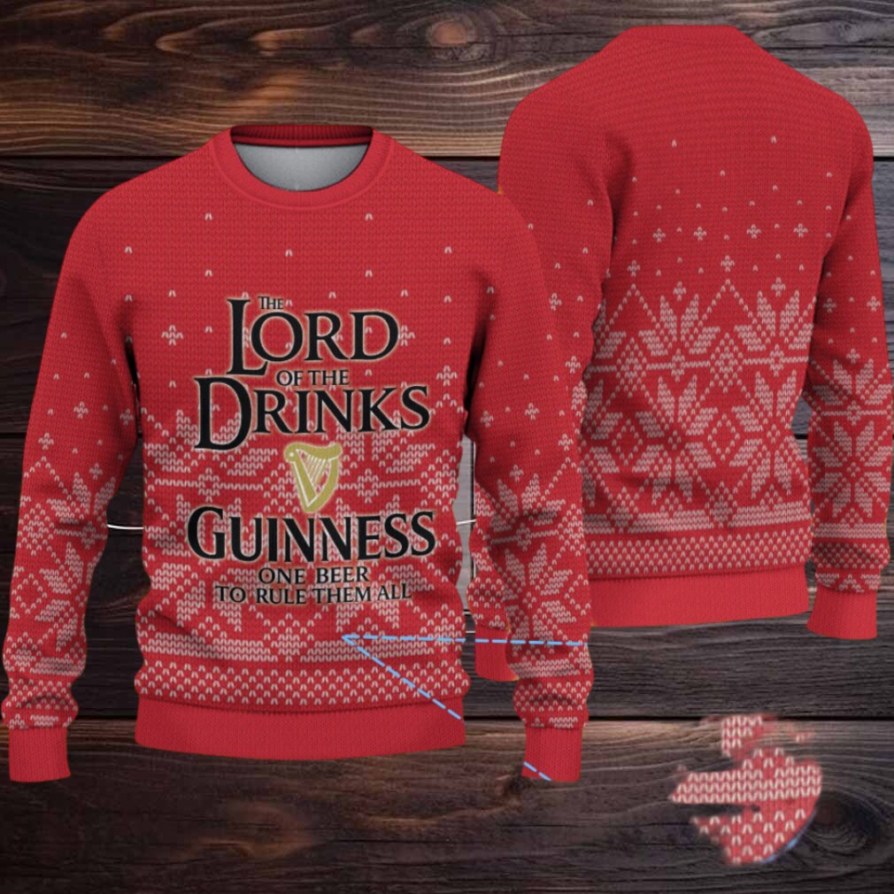 Red Fair Isle Snowflake “Lord of the Drinks” Guinness Beer Ugly Christmas Sweater Red Fair Isle Snowflake “Lord of the Drinks” Guinness Beer Ugly Christmas Sweater