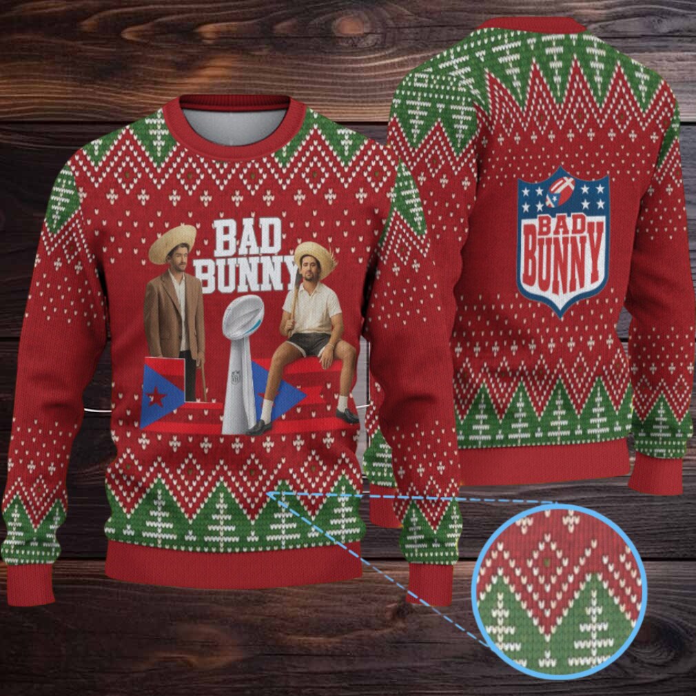 Red & Green Christmas Tree Pattern “Bad Bunny Trophy Season” Ugly Christmas Sweater Red & Green Christmas Tree Pattern “Bad Bunny Trophy Season” Ugly Christmas Sweater