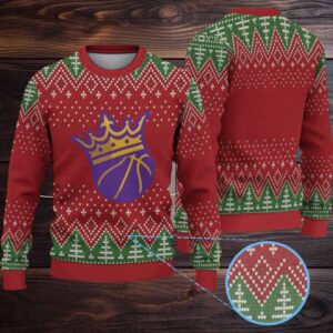 Red Green Knit Pattern “Los Angeles Lakers Crown Basketball” Ugly Christmas Sweater
