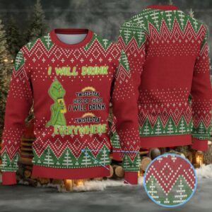 Red Green Twisted Tea Grinch Christmas Tree Pattern Ugly Sweater