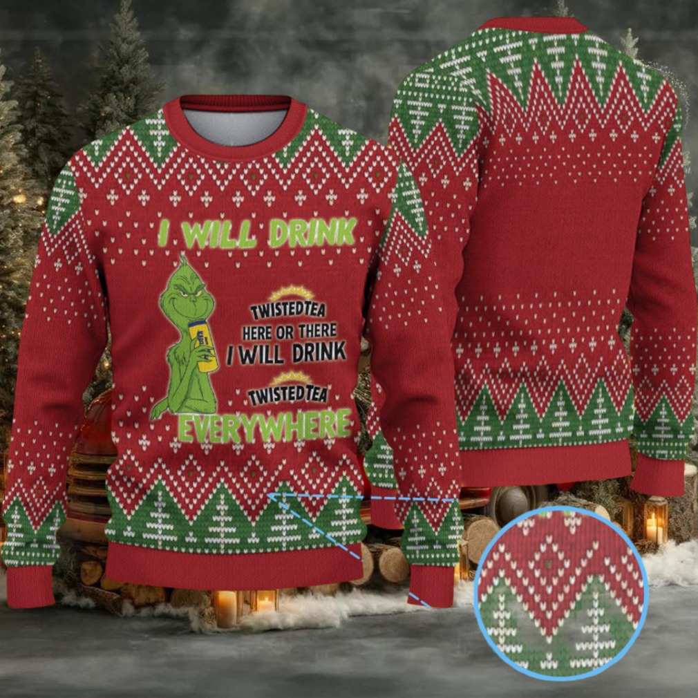 Red Green Twisted Tea Grinch Christmas Tree Pattern Ugly Sweater Red Green Twisted Tea Grinch Christmas Tree Pattern Ugly Sweater