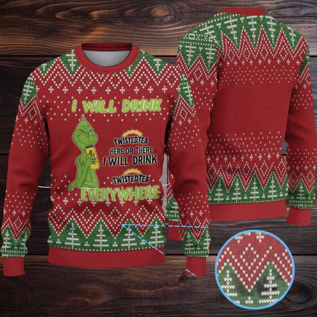 Red Green Twisted Tea Grinch Christmas Tree Pattern Ugly Sweater Red Green Twisted Tea Grinch Christmas Tree Pattern Ugly Sweater