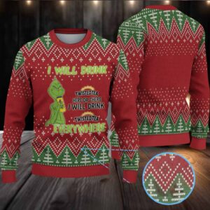 Red Green Twisted Tea Grinch Christmas Tree Pattern Ugly Sweater