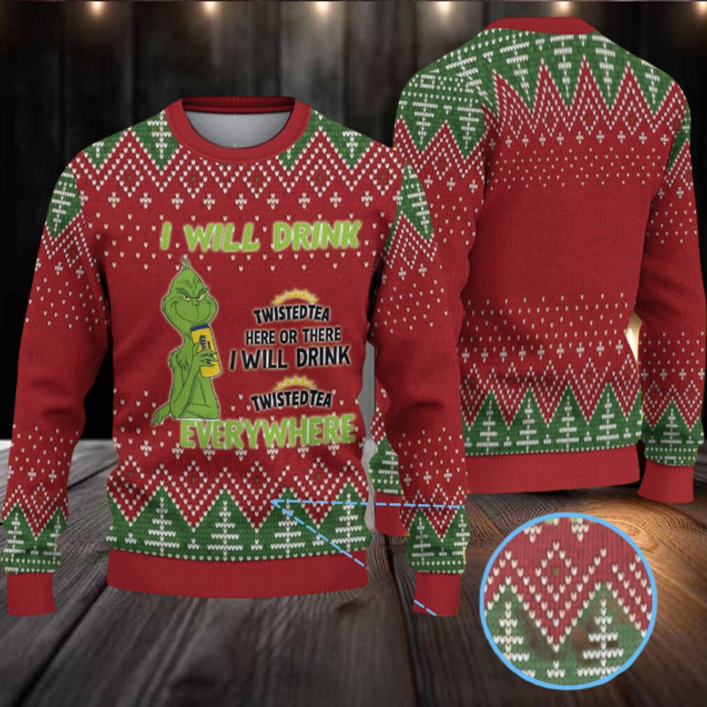 Red Green Twisted Tea Grinch Christmas Tree Pattern Ugly Sweater Red Green Twisted Tea Grinch Christmas Tree Pattern Ugly Sweater