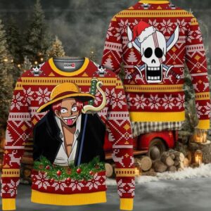 Red Hair Shanks Anime Xmas Gifts One Piece Ugly Christmas Sweater