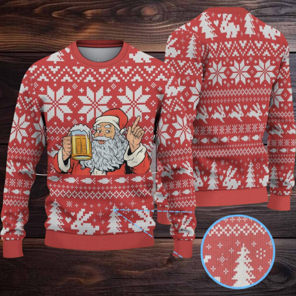 Red Jagermeister Santa Drinking Beer Christmas Ugly Sweater Red Jagermeister Santa Drinking Beer Christmas Ugly Sweater