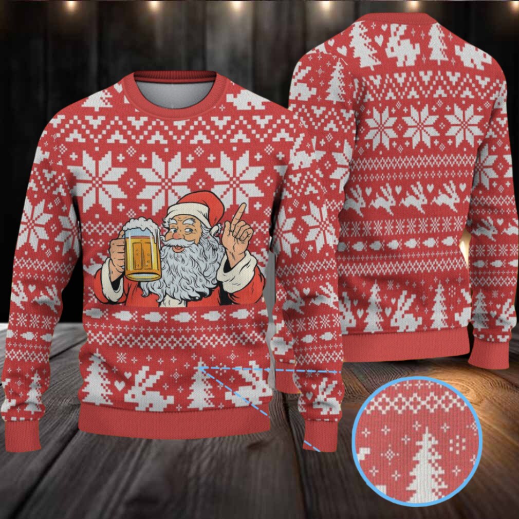 Red Jagermeister Santa Drinking Beer Christmas Ugly Sweater Red Jagermeister Santa Drinking Beer Christmas Ugly Sweater
