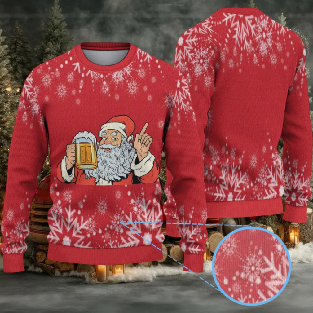 Red Jagermeister Santa Drinking Beer Snowflake Christmas Ugly Sweater Red Jagermeister Santa Drinking Beer Snowflake Christmas Ugly Sweater