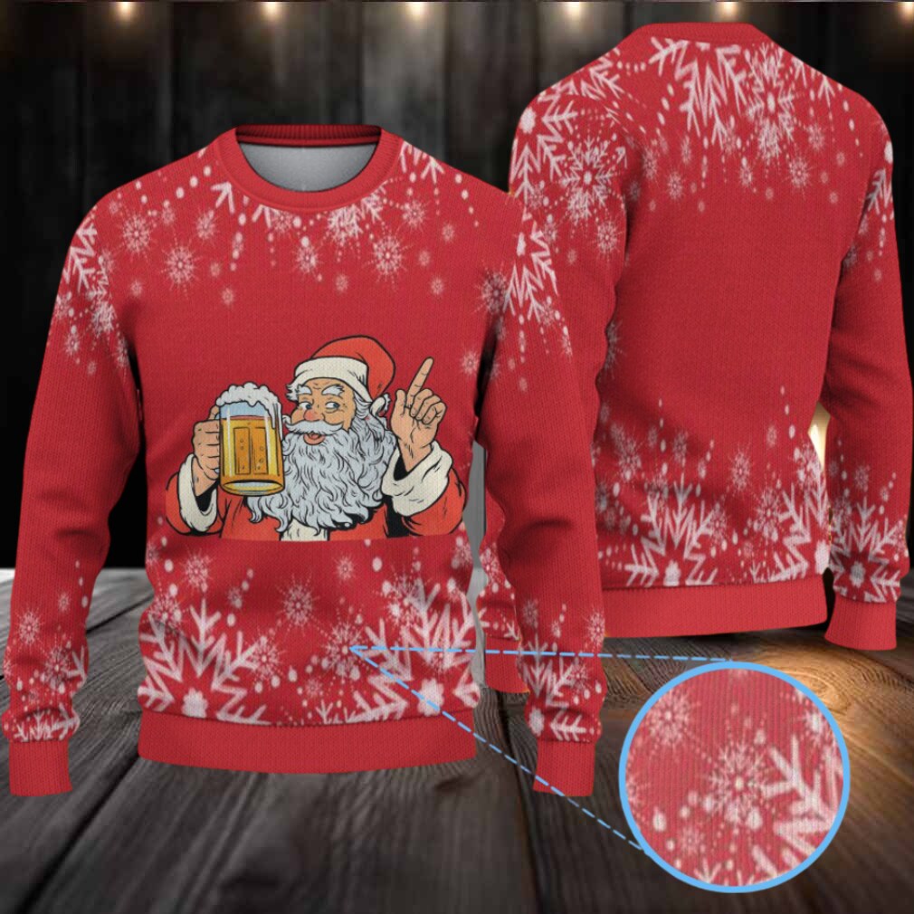 Red Jagermeister Santa Drinking Beer Snowflake Christmas Ugly Sweater Red Jagermeister Santa Drinking Beer Snowflake Christmas Ugly Sweater