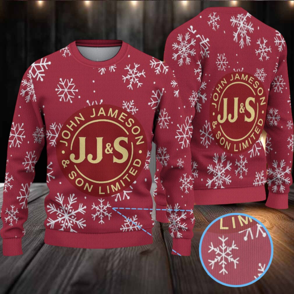 Red Jameson Whiskey JJ&S Logo Snowflake Blizzard Christmas Ugly Sweater Red Jameson Whiskey JJ&S Logo Snowflake Blizzard Christmas Ugly Sweater