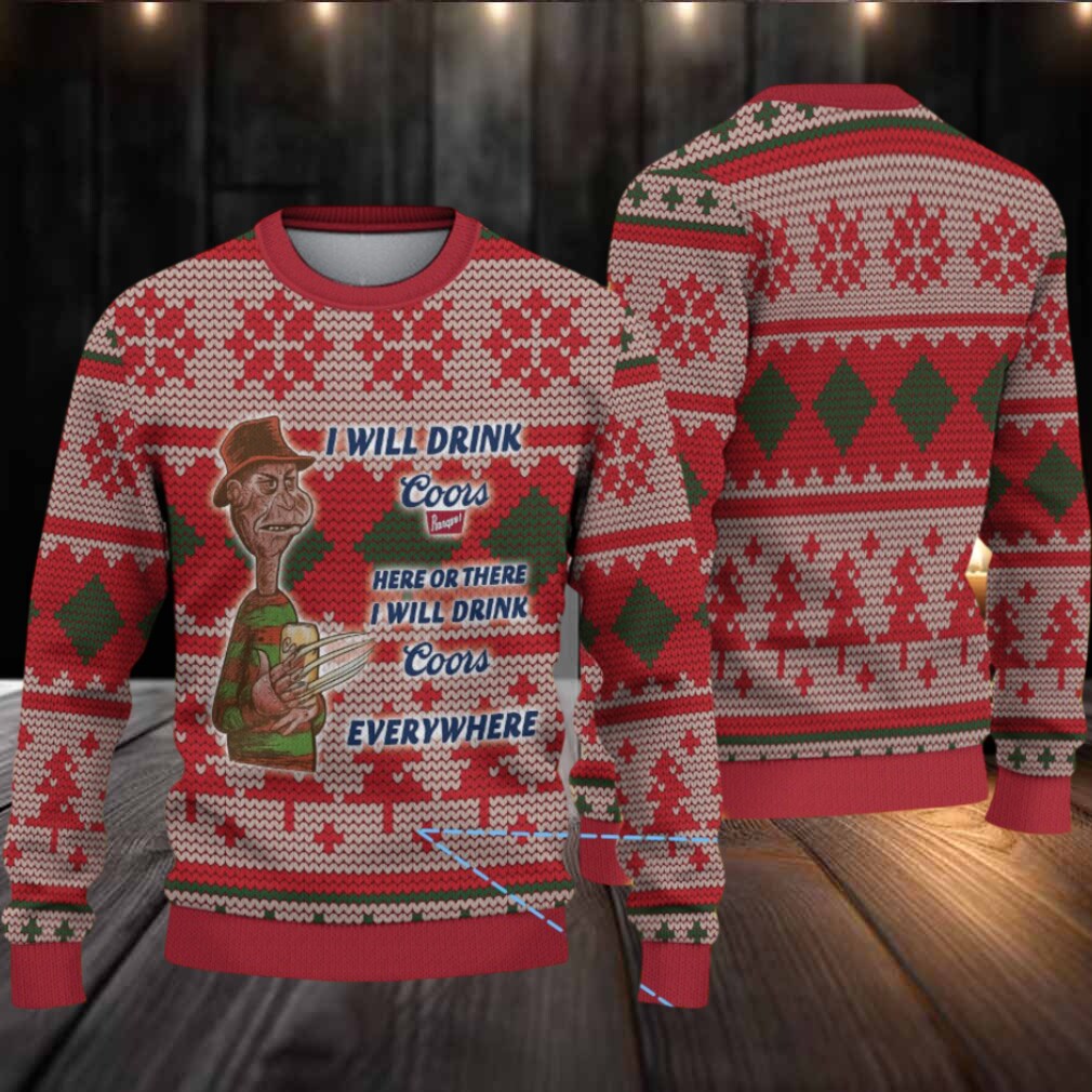 Red Multi Coors Freddy Krueger Christmas Pattern Ugly Sweater Red Multi Coors Freddy Krueger Christmas Pattern Ugly Sweater