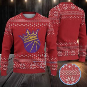Red Snowflake Knit “Los Angeles Lakers Crown Basketball” Ugly Christmas Sweater