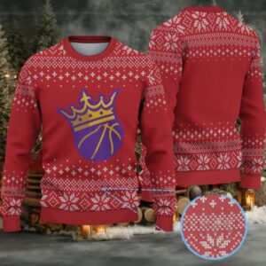 Red Snowflake Knit “Los Angeles Lakers Crown Basketball” Ugly Christmas Sweater