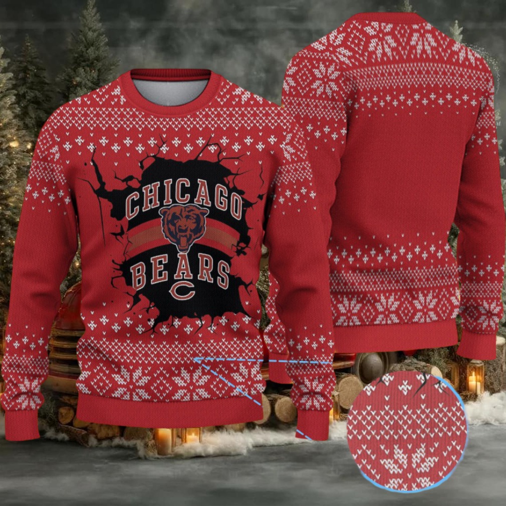 Red Snowflake Knit Pattern “Chicago Bears Logo Crack Design” Ugly Christmas Sweater Red Snowflake Knit Pattern “Chicago Bears Logo Crack Design” Ugly Christmas Sweater