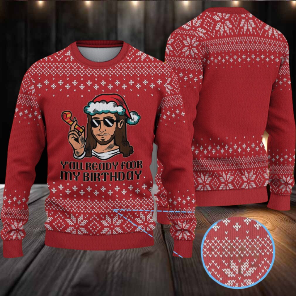 Red Snowflake Knit “Y’all Ready for My Birthday Jesus” Ugly Christmas Sweater Red Snowflake Knit “Y’all Ready for My Birthday Jesus” Ugly Christmas Sweater