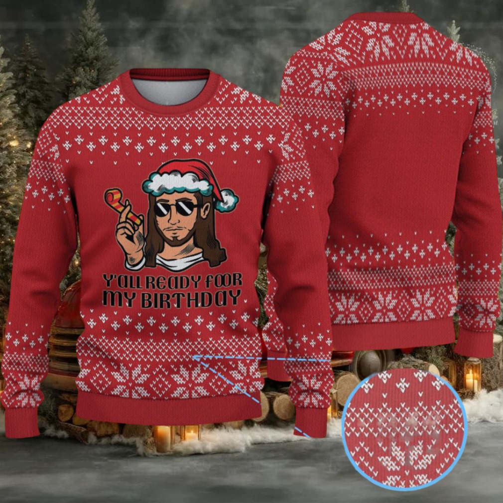 Red Snowflake Knit “Y’all Ready for My Birthday Jesus” Ugly Christmas Sweater Red Snowflake Knit “Y’all Ready for My Birthday Jesus” Ugly Christmas Sweater