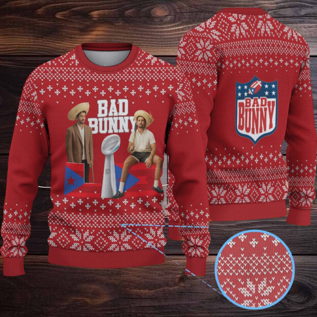 Red Snowflake Pattern “Bad Bunny Trophy Fiesta” Ugly Christmas Sweater Red Snowflake Pattern “Bad Bunny Trophy Fiesta” Ugly Christmas Sweater