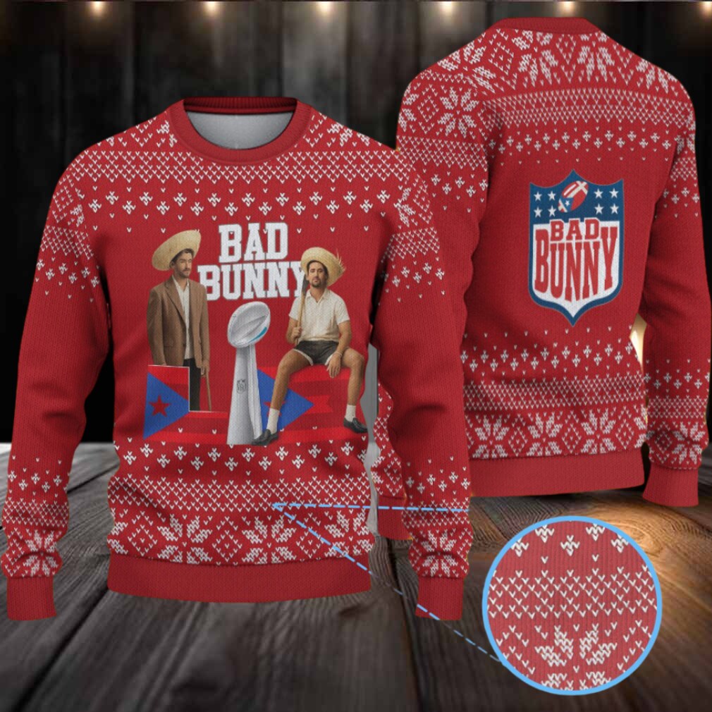 Red Snowflake Pattern “Bad Bunny Trophy Fiesta” Ugly Christmas Sweater Red Snowflake Pattern “Bad Bunny Trophy Fiesta” Ugly Christmas Sweater