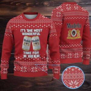 Red Snowflake Pattern “Modelo Beer Holiday Spirit” Ugly Christmas Sweater