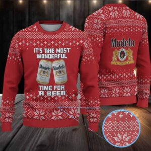 Red Snowflake Pattern “Modelo Beer Holiday Spirit” Ugly Christmas Sweater
