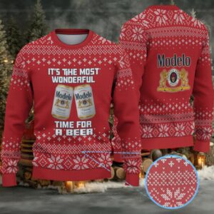 Red Snowflake Pattern “Modelo Beer Holiday Spirit” Ugly Christmas Sweater