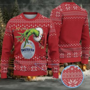 Red Twisted Tea Grinch Hand Snowflake Pattern Ugly Sweater