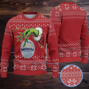 Red Twisted Tea Grinch Hand Snowflake Pattern Ugly Sweater