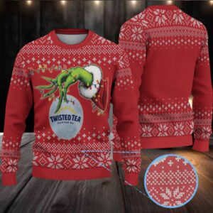 Red Twisted Tea Grinch Hand Snowflake Pattern Ugly Sweater