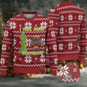 Red Twisted Tea Grinch Snowflake Pattern Ugly Sweater