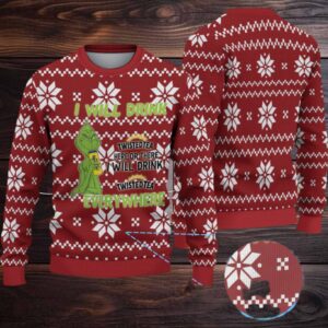 Red Twisted Tea Grinch Snowflake Pattern Ugly Sweater