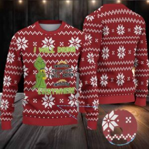 Red Twisted Tea Grinch Snowflake Pattern Ugly Sweater