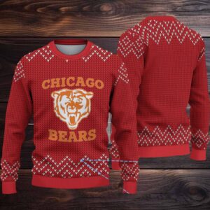 Red & White Chevron Knit “Chicago Bears Classic Logo” Ugly Christmas Sweater