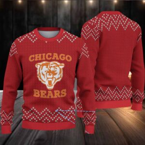 Red & White Chevron Knit “Chicago Bears Classic Logo” Ugly Christmas Sweater