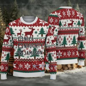 Red White Jameson Nice Naughty Checkbox Christmas Ugly Sweater