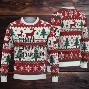 Red White Jameson Nice Naughty Checkbox Christmas Ugly Sweater