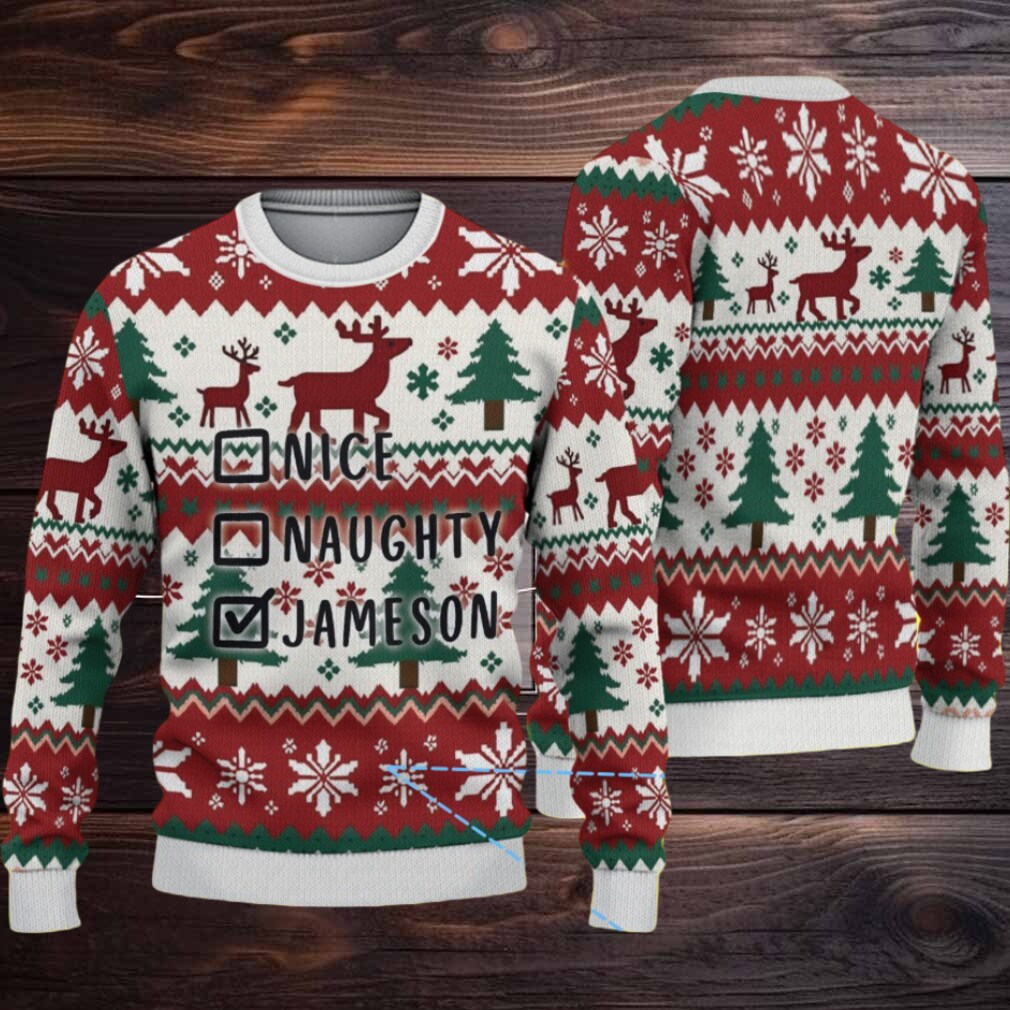 Red White Jameson Nice Naughty Checkbox Christmas Ugly Sweater Red White Jameson Nice Naughty Checkbox Christmas Ugly Sweater