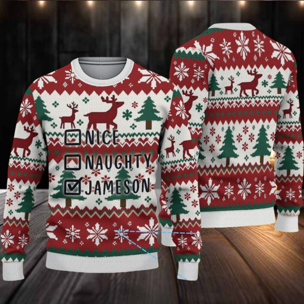 Red White Jameson Nice Naughty Checkbox Christmas Ugly Sweater Red White Jameson Nice Naughty Checkbox Christmas Ugly Sweater